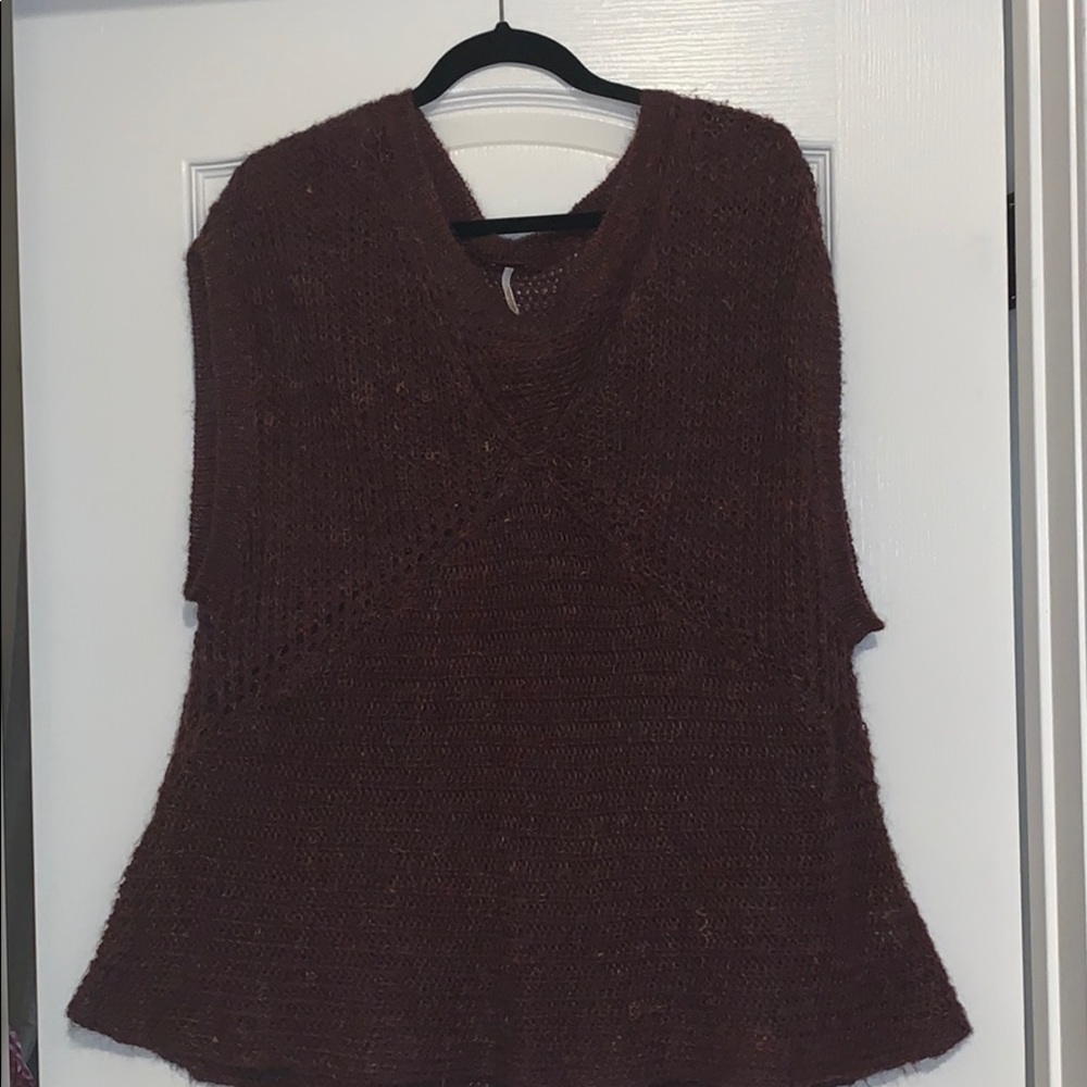 FP tunic length short sleeve sweater, burgundy